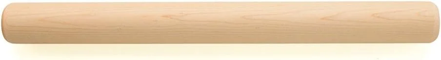 A wooden rolling pin with a smooth, cylindrical shape.
