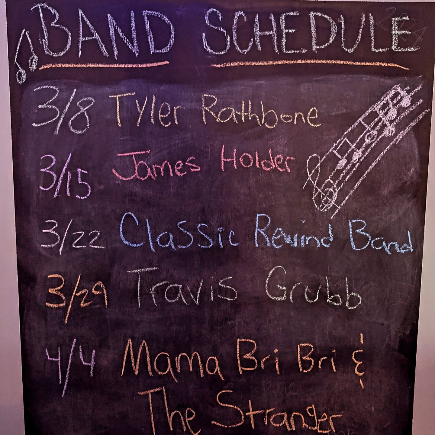 Updated Band schedule for the month, come check us out every Saturday. $5 cover from 7:30pm-11pm.