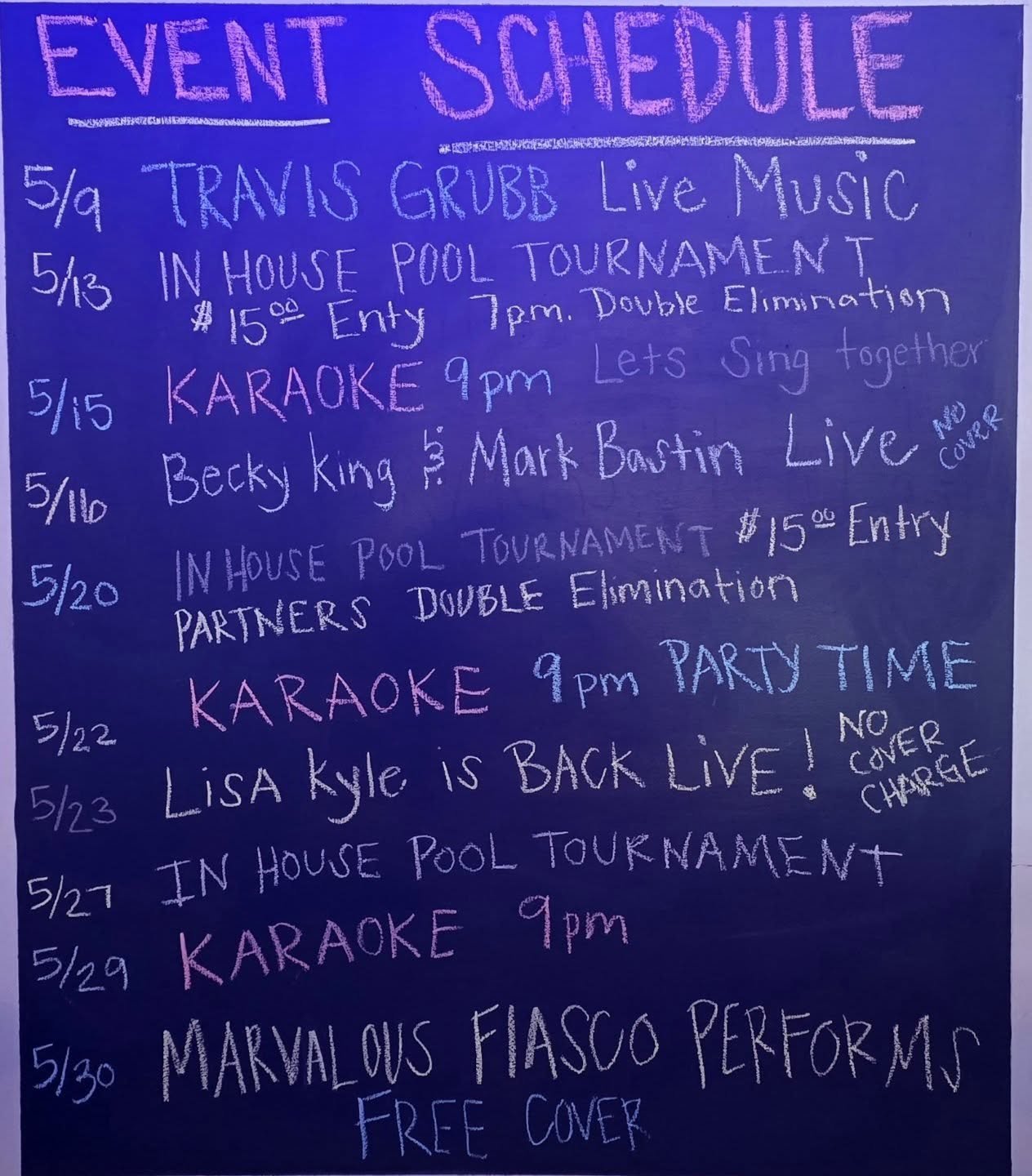 Got an awesome month ahead not to mention the awesome drink selection in house. Come on by and support your local bar.