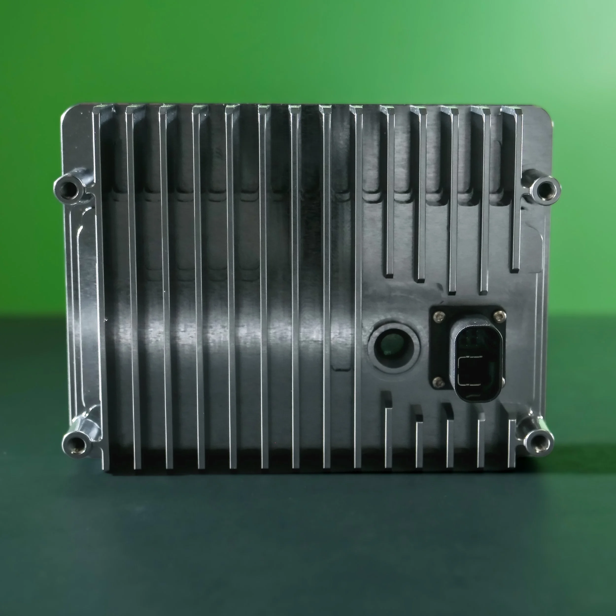 Back view of the Zadarlabs zPRIME 3.0 radar featuring metallic heat sink cooling fins and the main hardware connector port.
