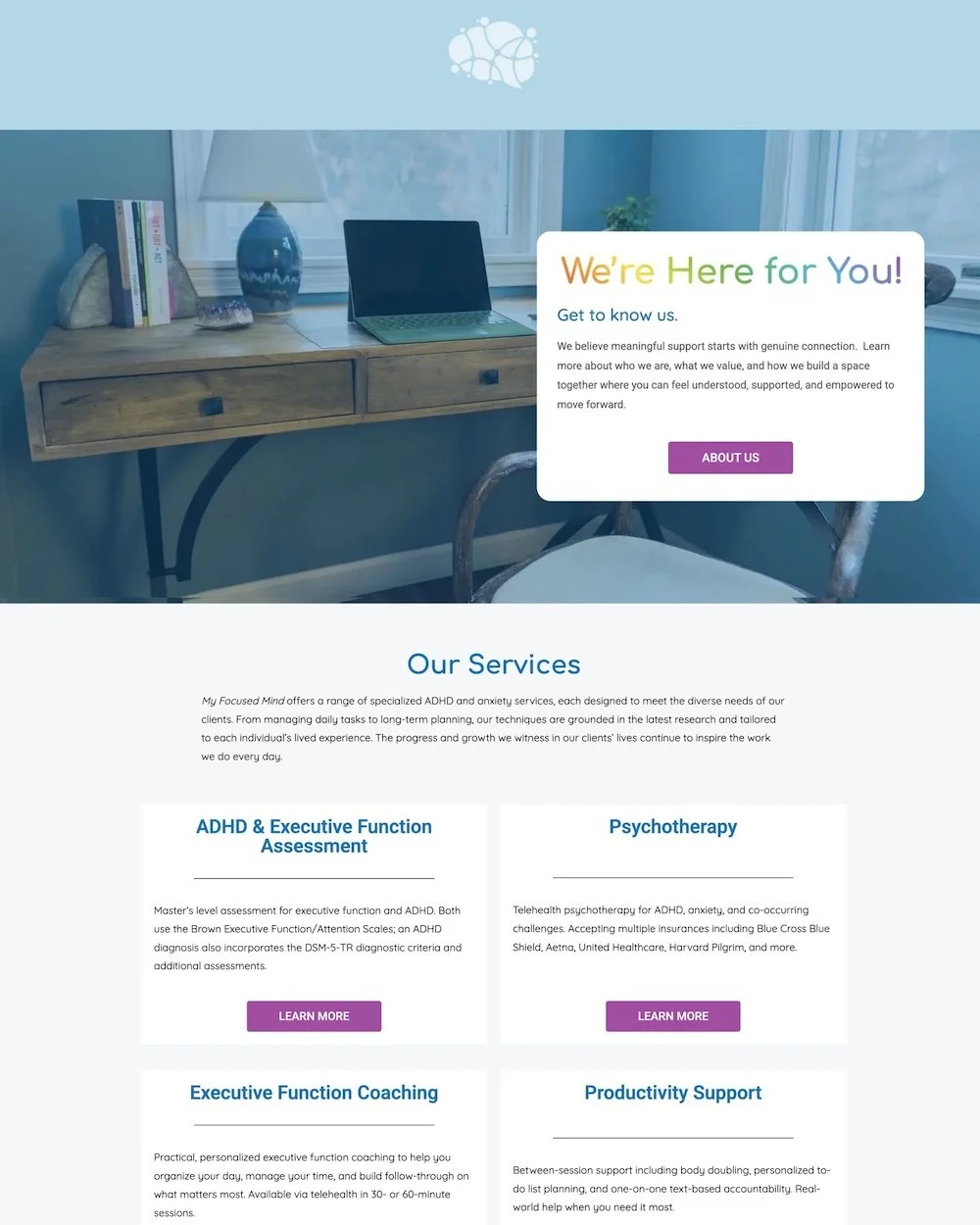 Services section of a freshly designed website for Massachusetts based therapy business.