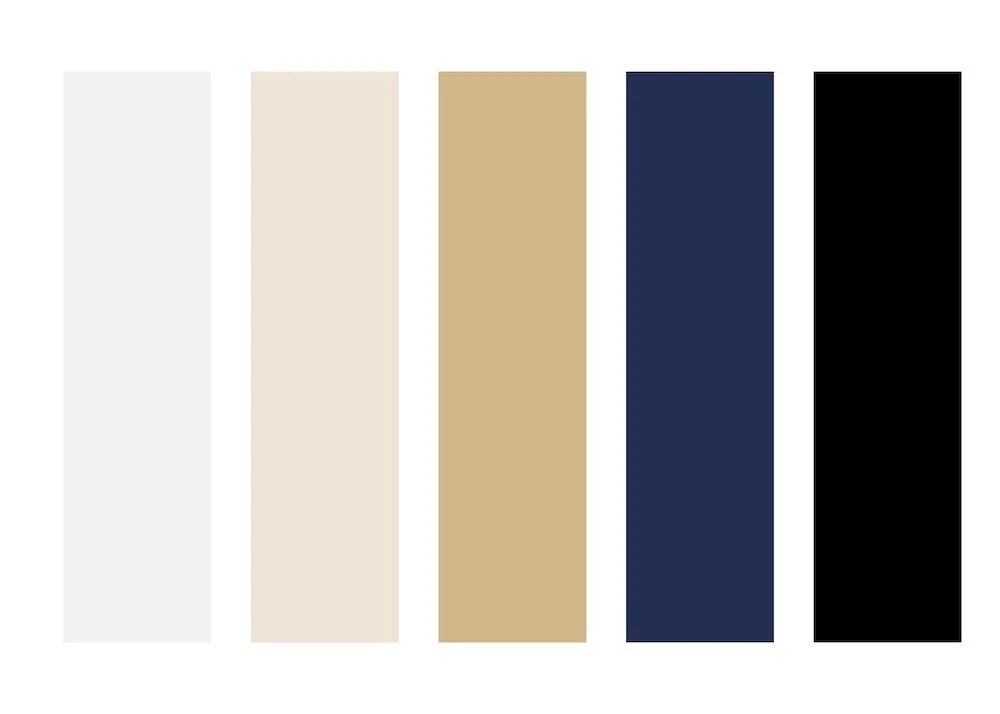 Professionally selected color palette ranging from light sliver grey to gold to navy.