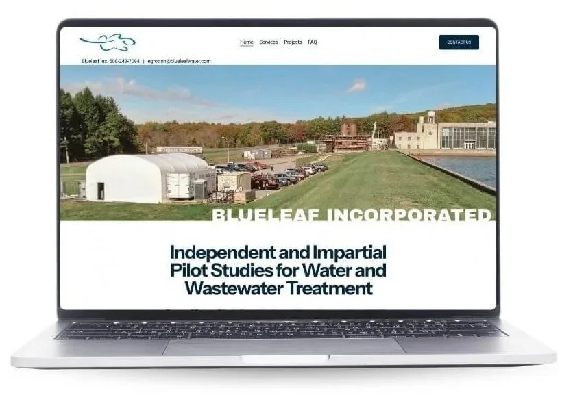 A laptop showing the homepage of the new website for Blueleaf Inc made on Squarespace.