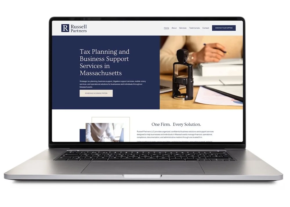 Professional Squarespace homepage design for a tax and legal professional in Massachusetts.
