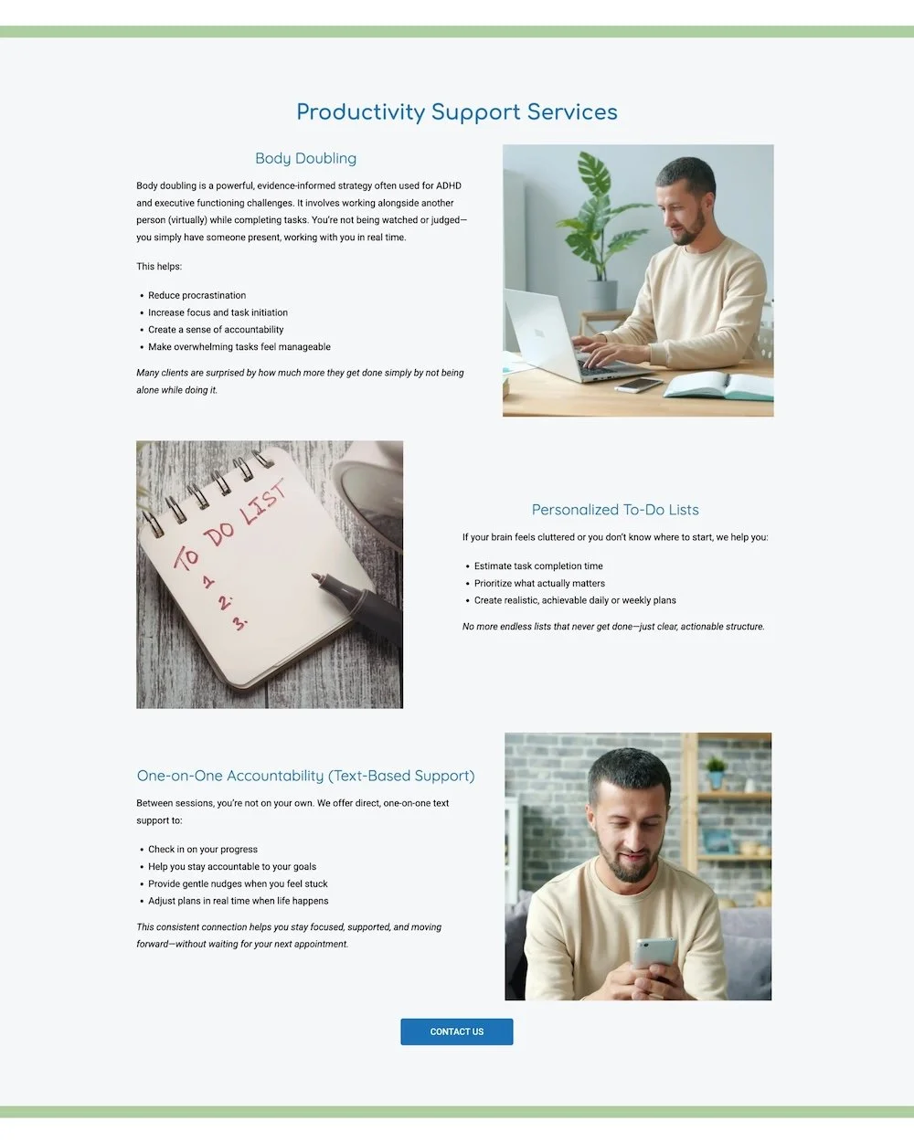 A services section of the website designed by Studio 3 Elm.