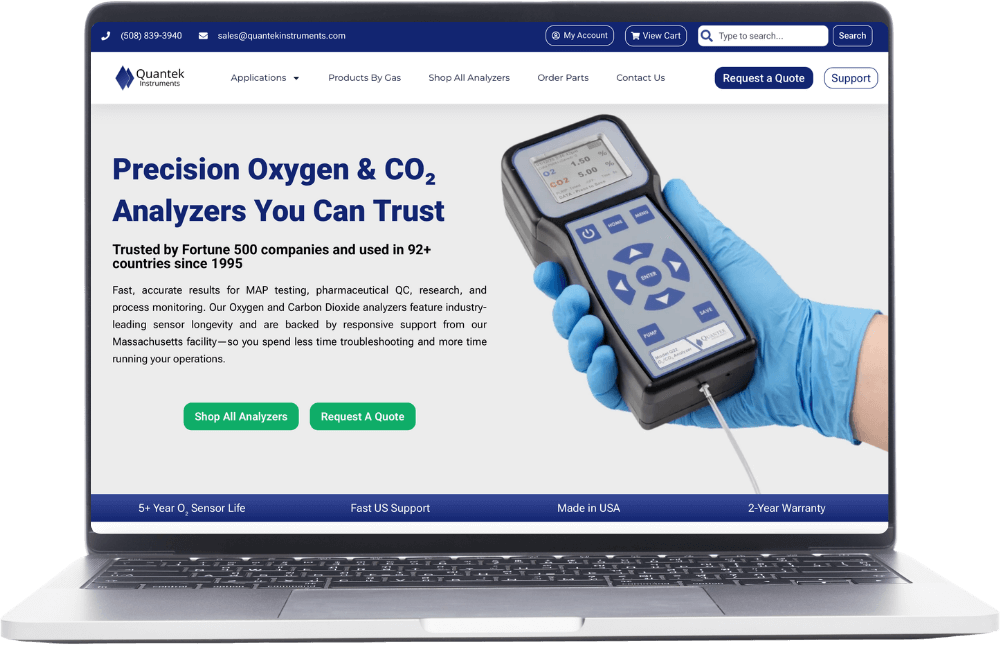 WordPress website design by Massachusetts website designer for Quantek Instruments in Grafton, MA..