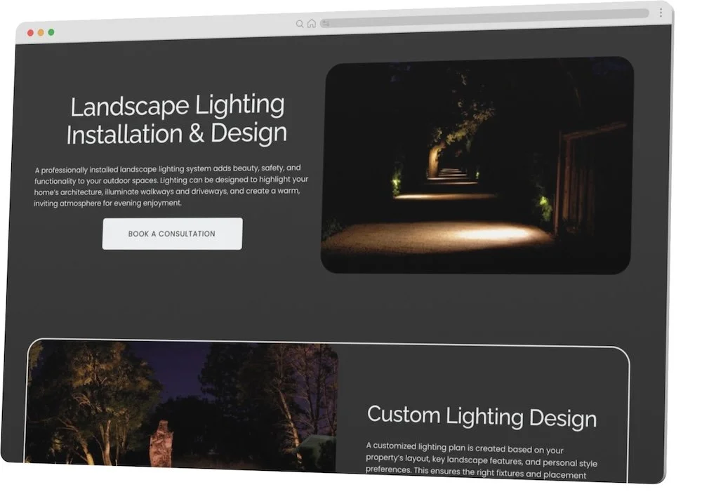 Lighting Services page design with a dark background to highlight the images.