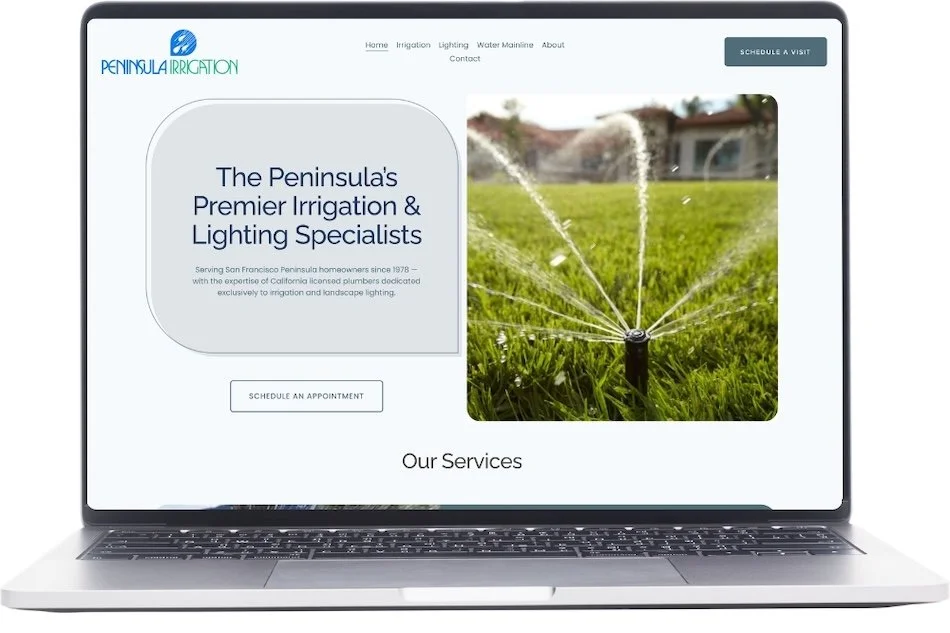 The custom Squarespace website design for Peninsula Irrigation Co.