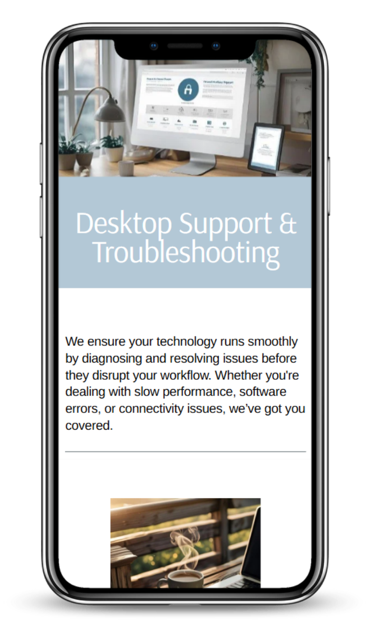 Responsive website design for Infield Tech showing mobile view of a Services page.
