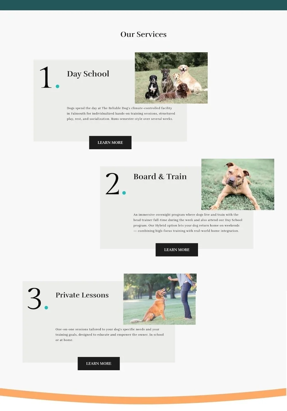 Services section of a website with a modern, minimalist design that demonstrates the high end services offered by the business.