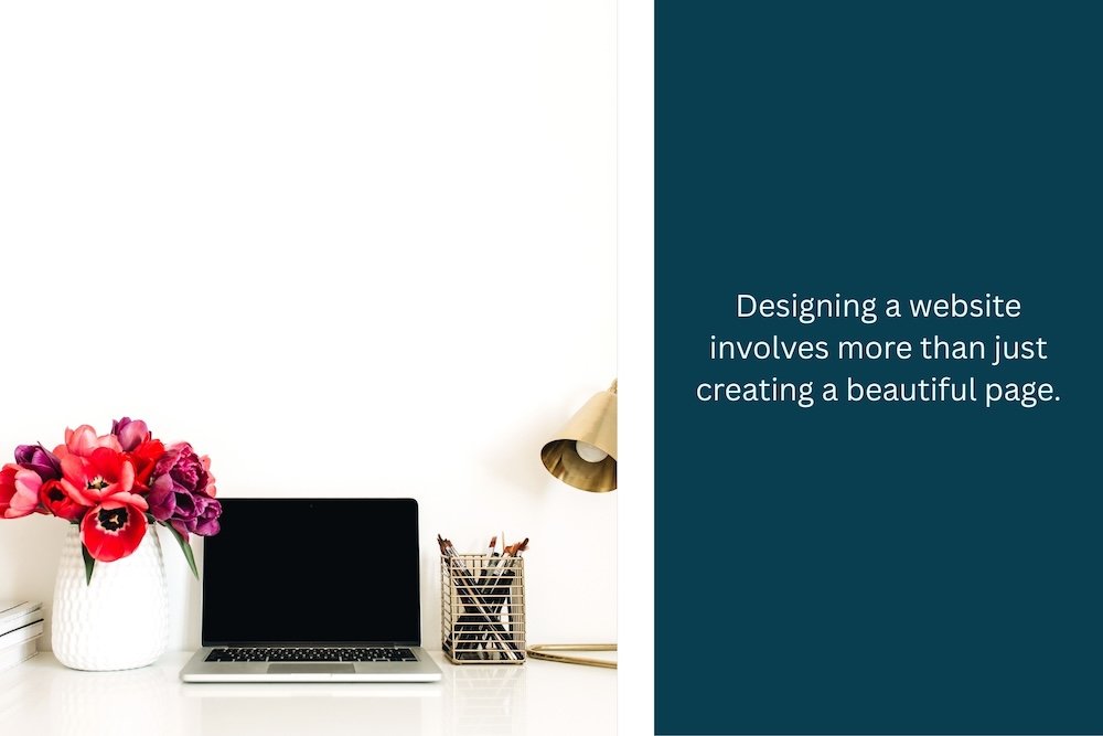 Open laptop with black screen sits on desk signifying a blank canvas to start designing a new Squarespace site on.
