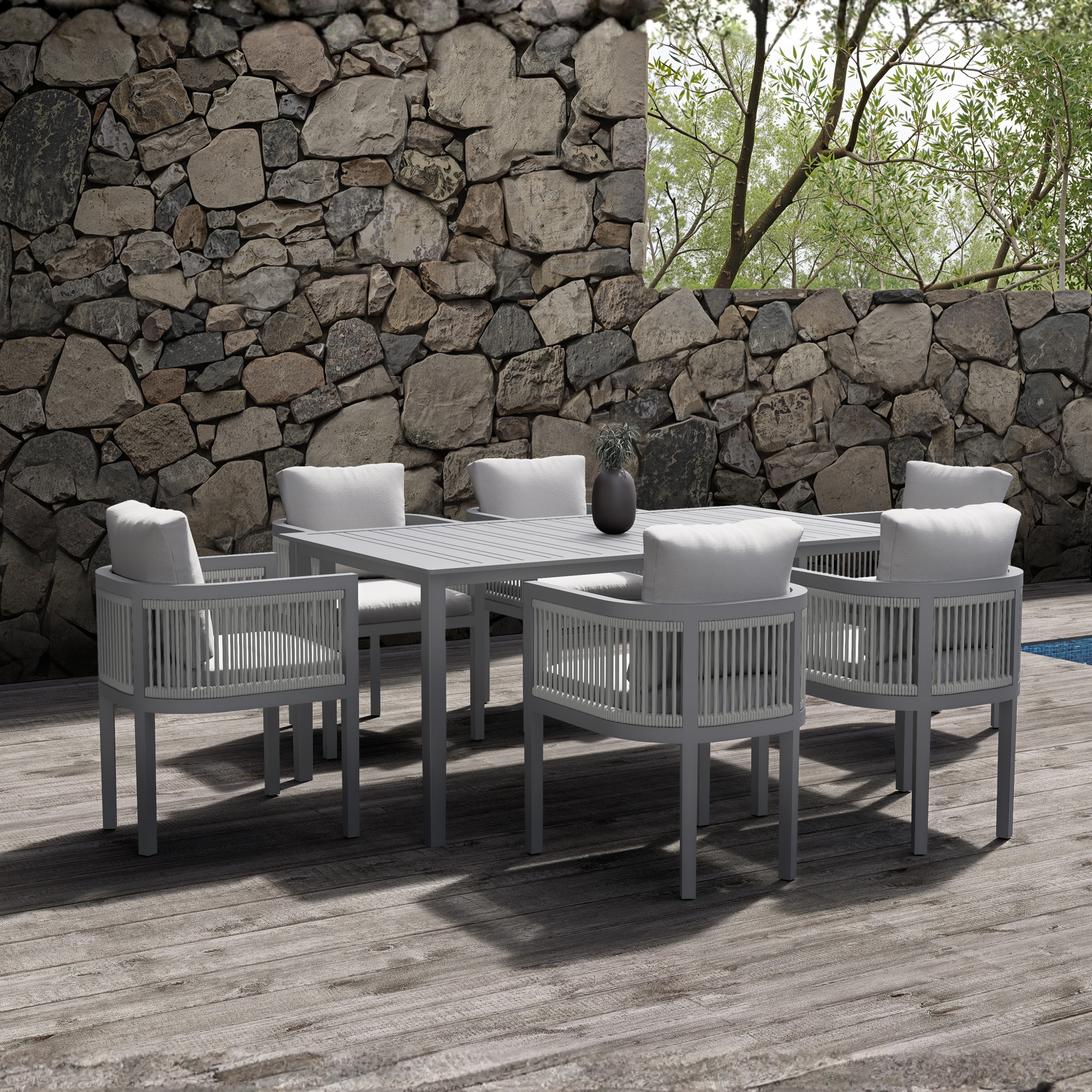 Catalina 7-Piece Outdoor Patio Dining Set with Gray Cushions / HA-1550-DS / 10 Sets / $1,680.00 FOB CA