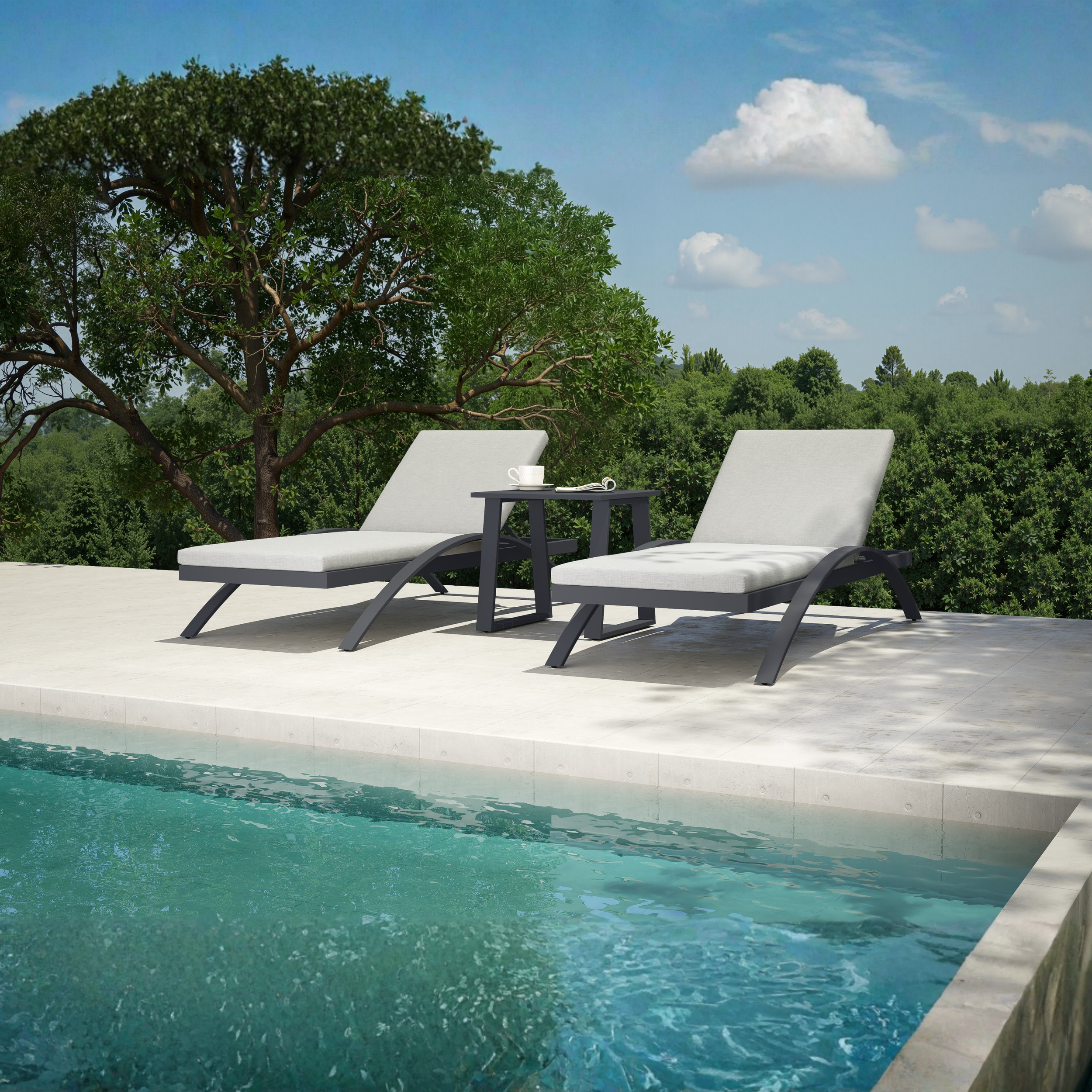 Axis 3-Piece Outdoor Patio Lounger Set with Gray Cushions / HA-2047-LS2 / 14 Sets / $903.00
