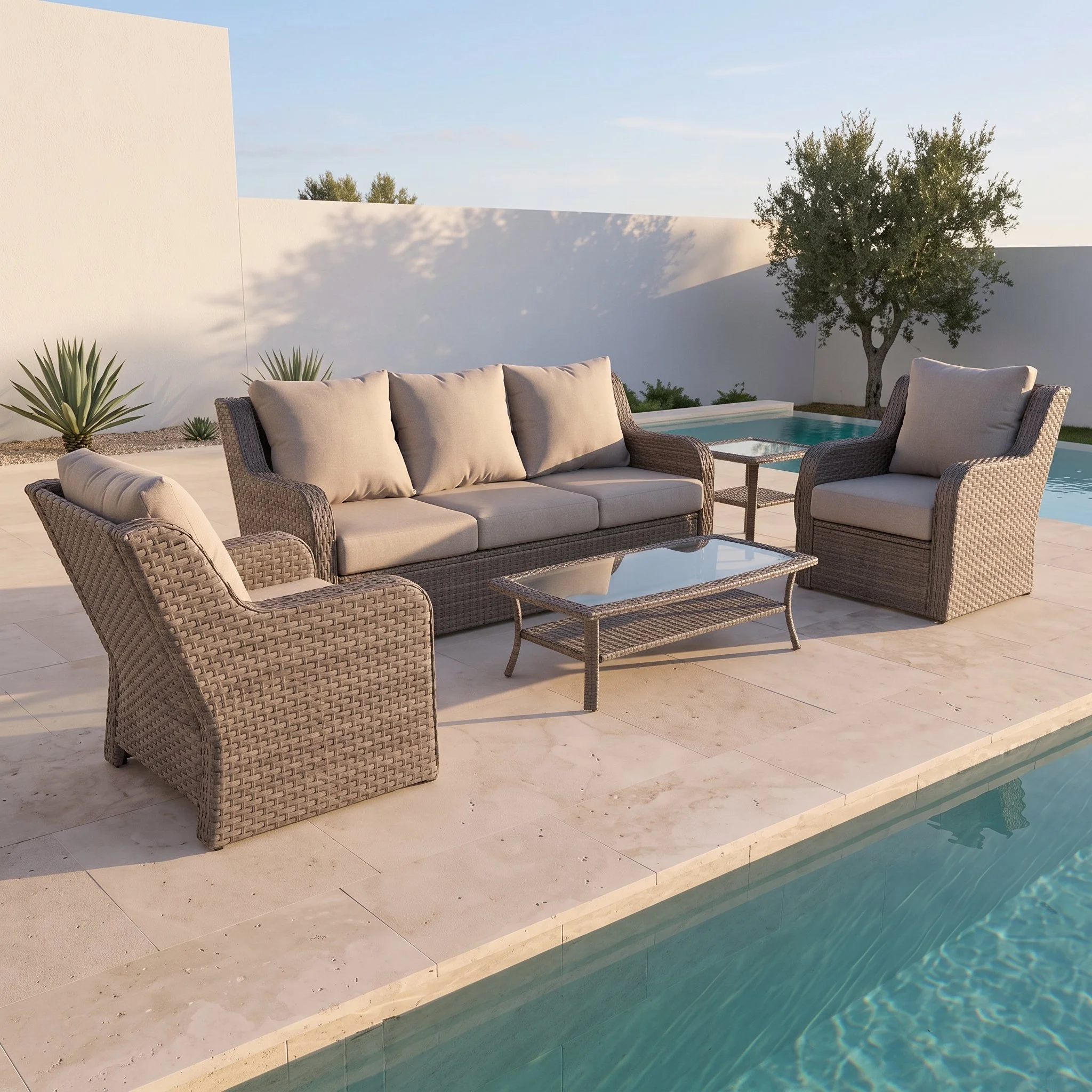 Bardane Luxury Light Gray Rattan Patio Conversation Set / SKU# CM-0034 / 10 Stock / $641.03 DDP