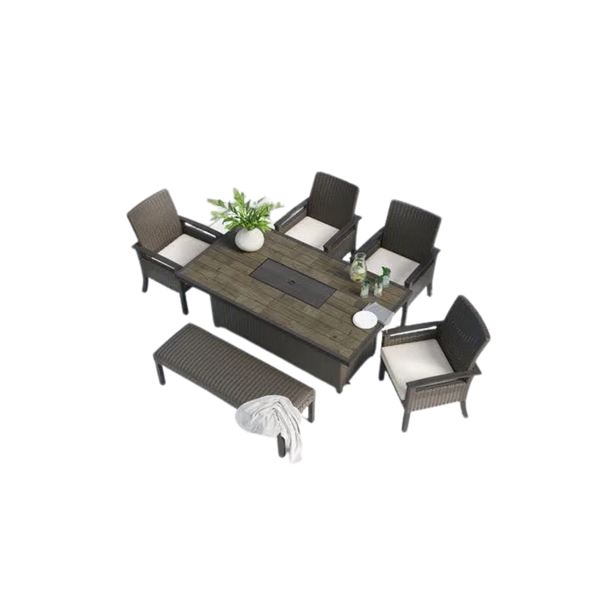 Las Palmas 6-Piece Firepit Dining Set – Tan