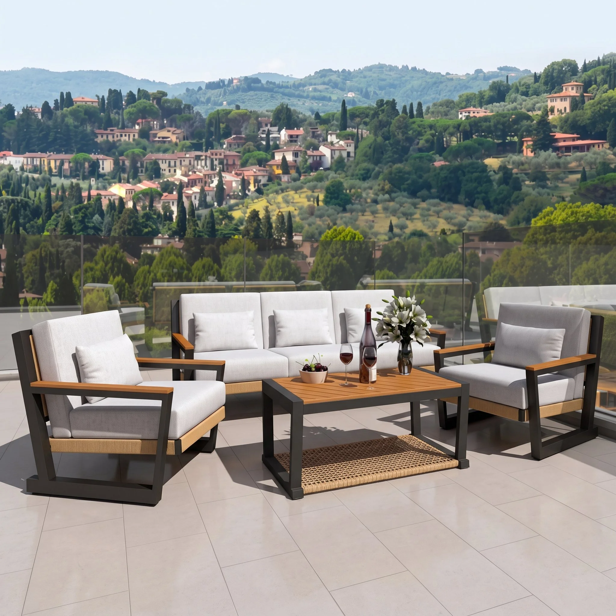 4-Piece Aluminum Patio Conversation Set / 19 Stock / $565.50 FOB LA