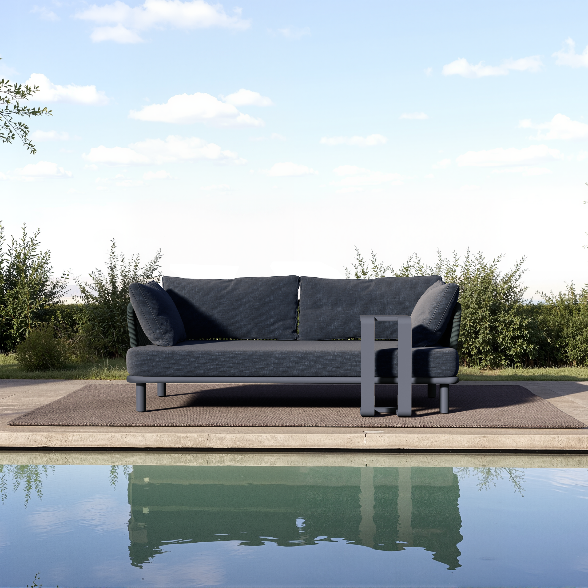 Eclipse 2-Piece Black Outdoor Sofa Set with Tray Table / HA-1547-LS / 15 Sets / $903.00 FOB CA