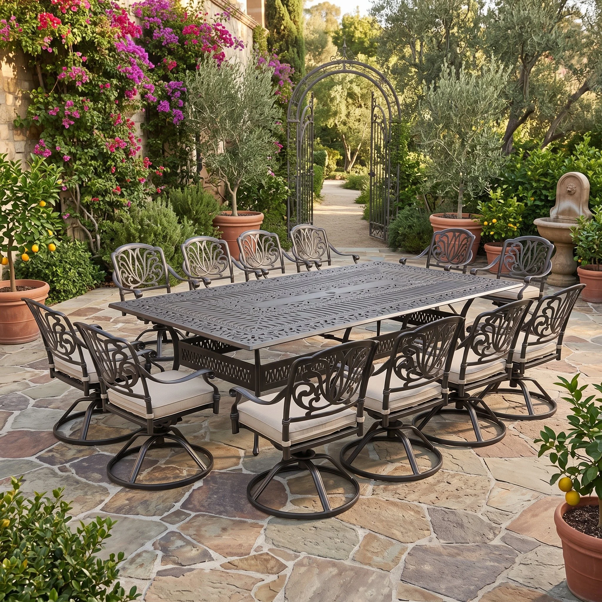 Geneva 13-Piece Aluminum Dining Set With 12 Cushioned Swivel Chairs