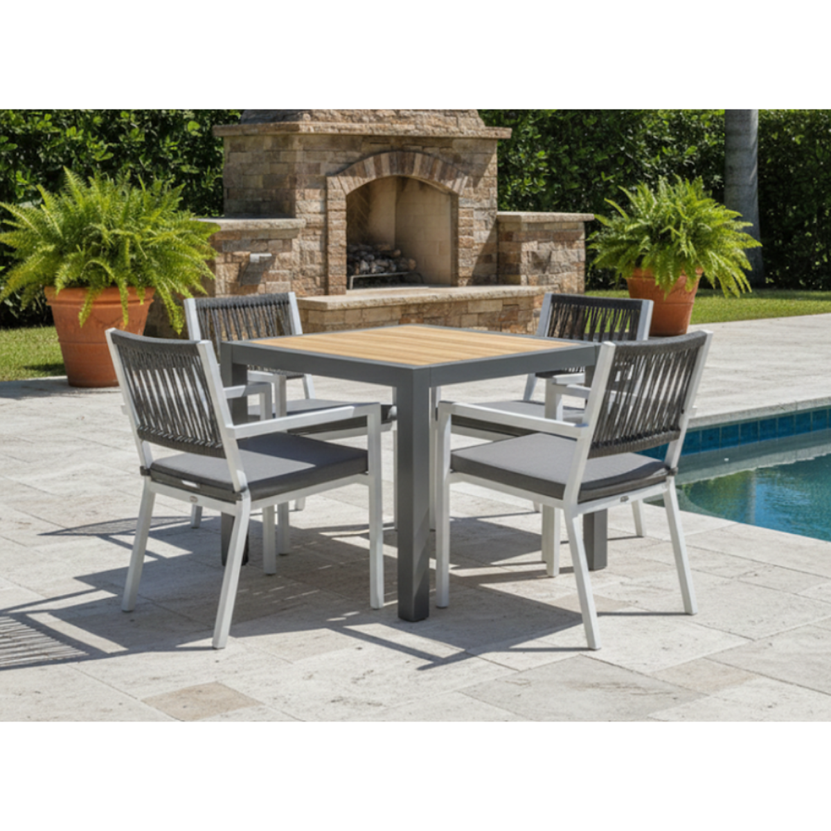 Azure Terrace 5-Piece Dining Set /  SKU: F70-001 / SF - C - 349 & AF - T - 110CT 80x80 / 94 SETS / DDP: $737