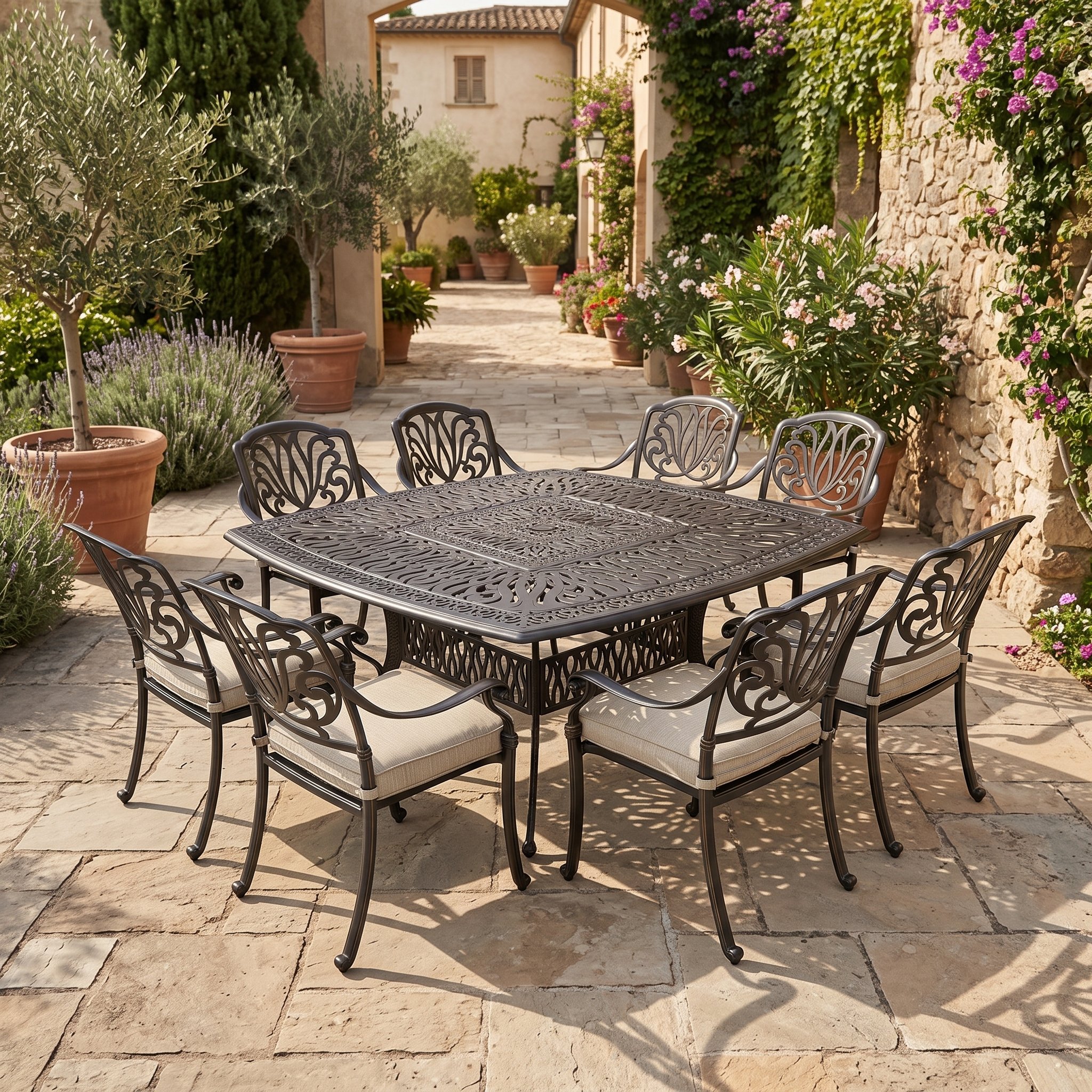 Geneva 9-Piece Aluminum Dining Set With 8 Cushioned Dining Chairs