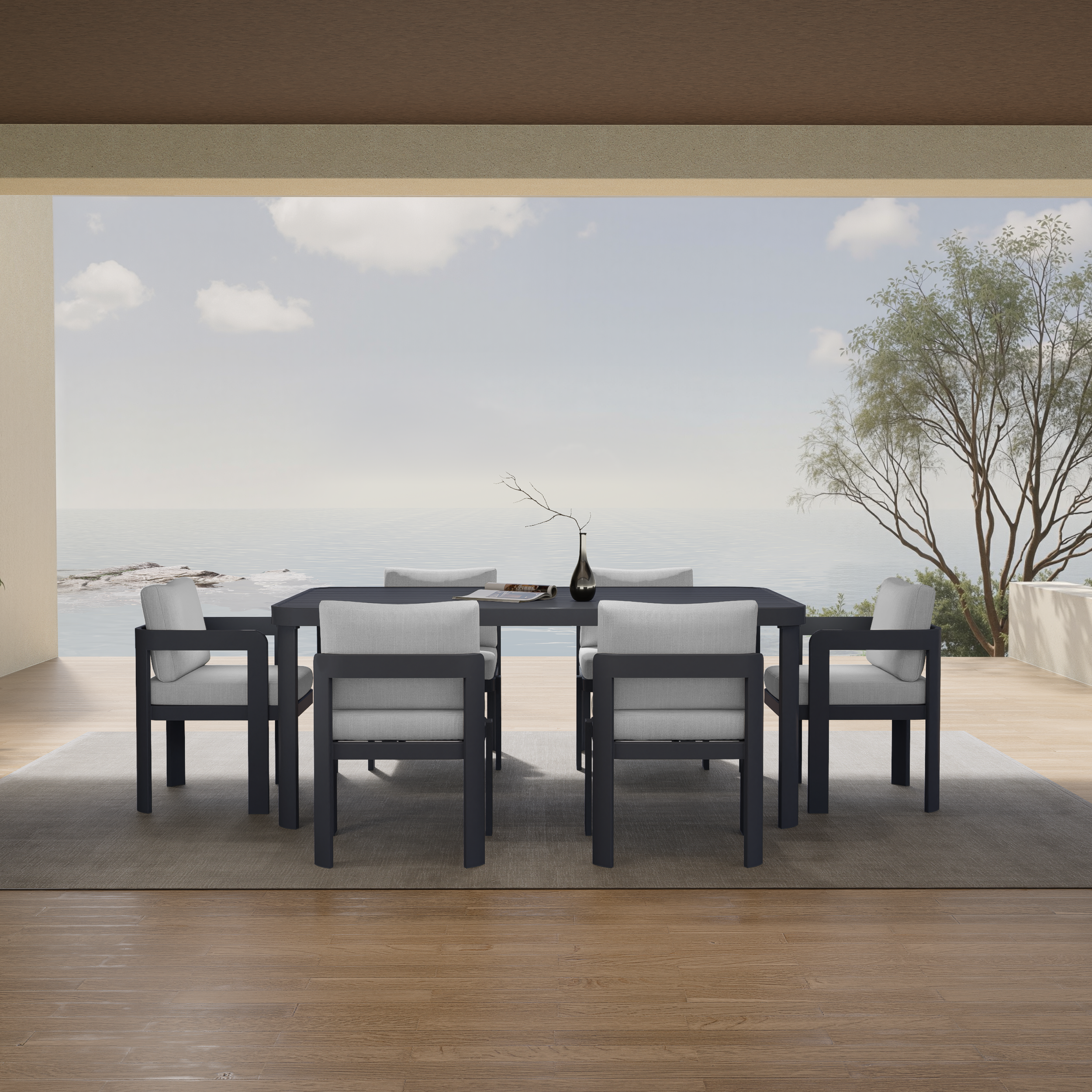 Monolith 7-Piece Outdoor Patio Dining Set with Beige Cushions / HA-2224B-DS / 9 Sets / $1,330.00 FOB CA