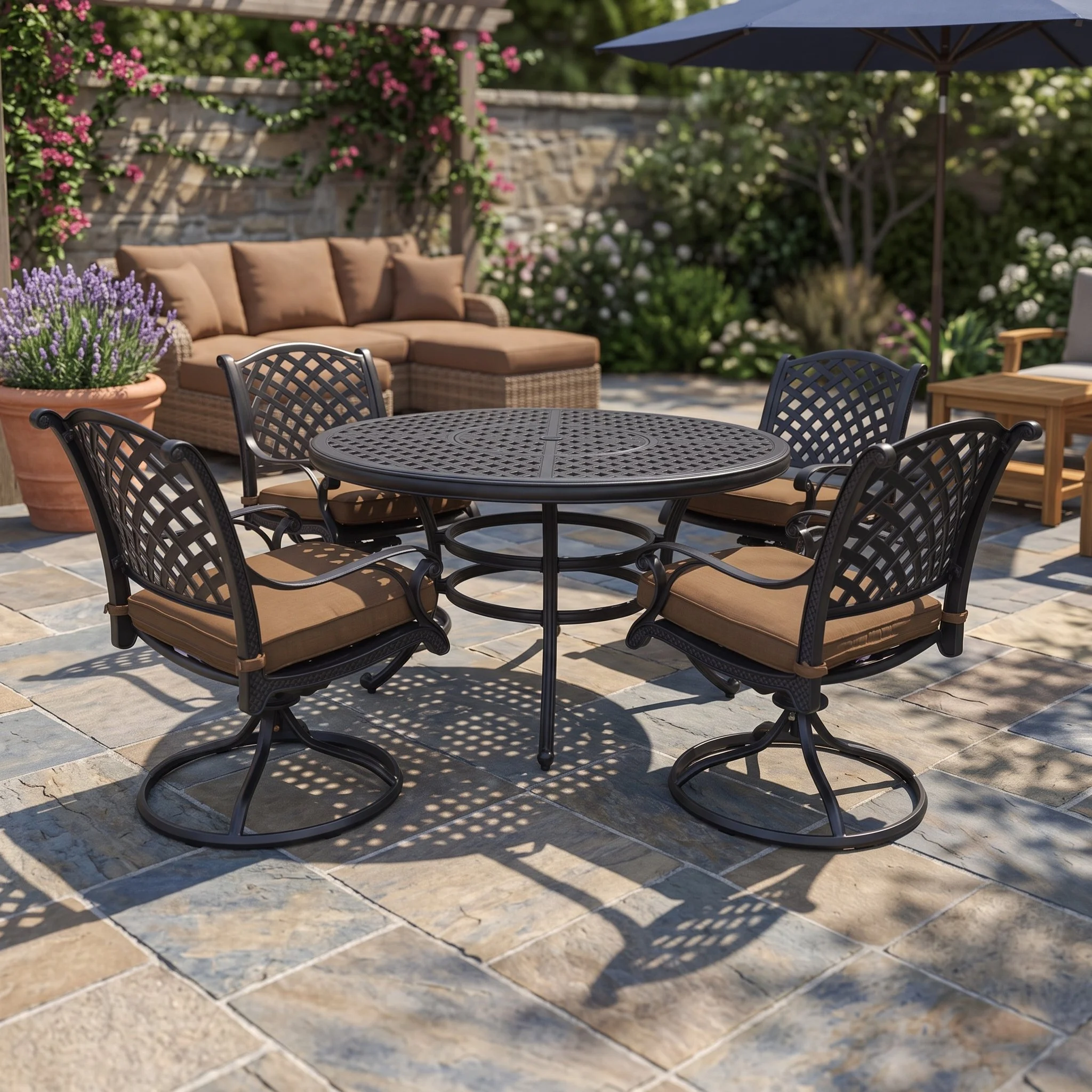 Castle Rock 5-Piece Round Dining Set With 4 Swivel Rockers