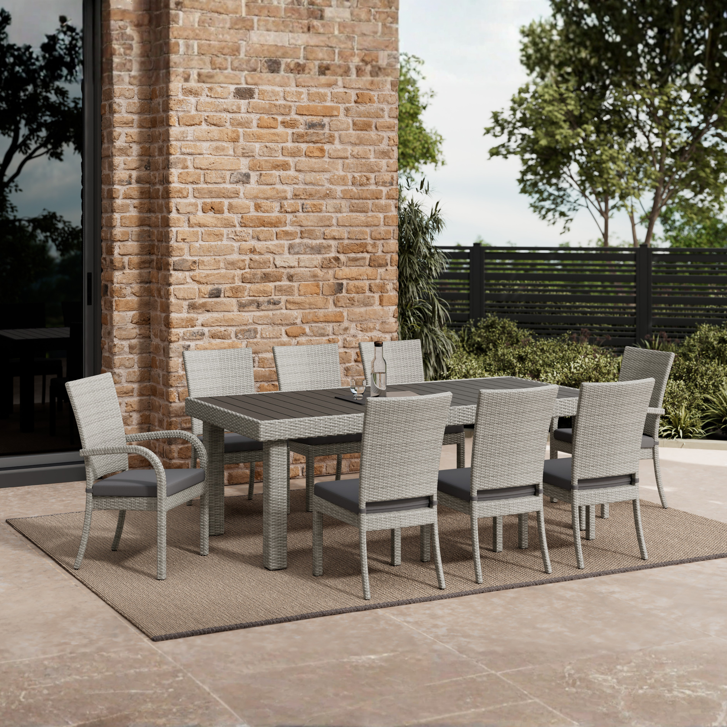 Montauk  9-Piece Outdoor Patio Woven Dining Set with Grey Cushions / HA-1101-DSG / 8 Sets / $1,302.00 FOB CA