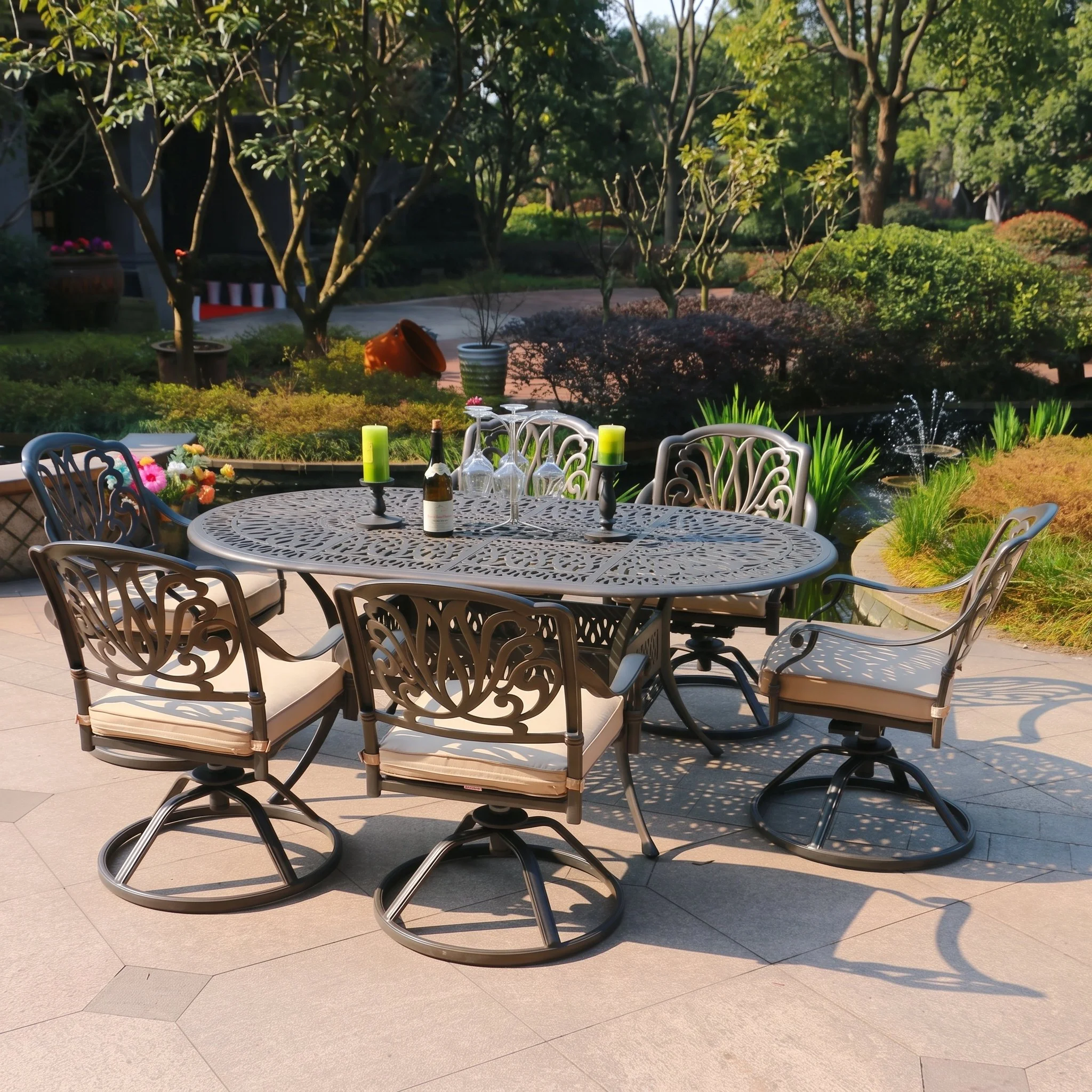 Geneva 7-Piece Dining Set With 6 Swivel Dining Chairs