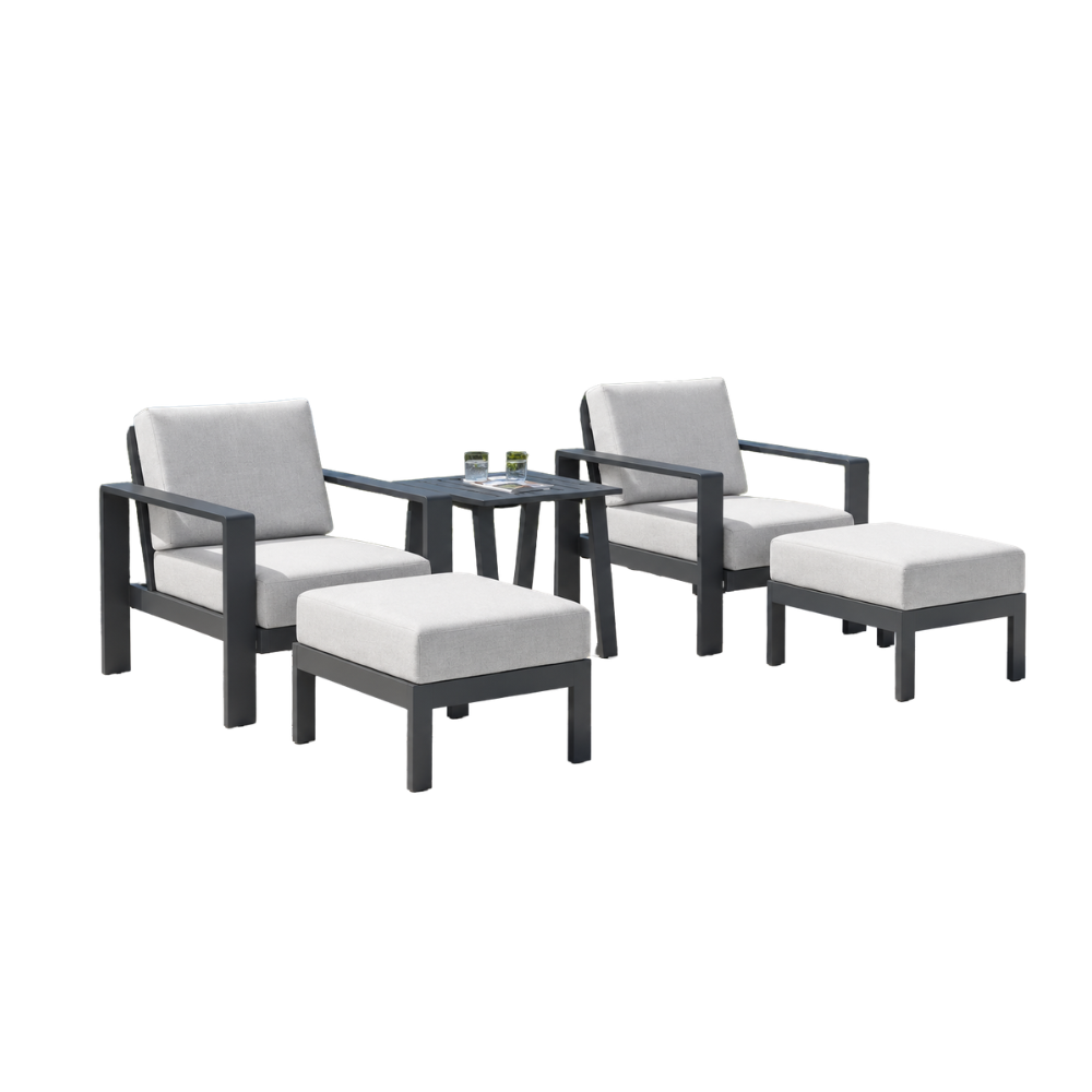 5PCS Set - Aluminum frame, powder coating finish, olefin fabric cushions.KD design / SKU: F30US-4 / 26 Sets / $898.80 FOB CA
