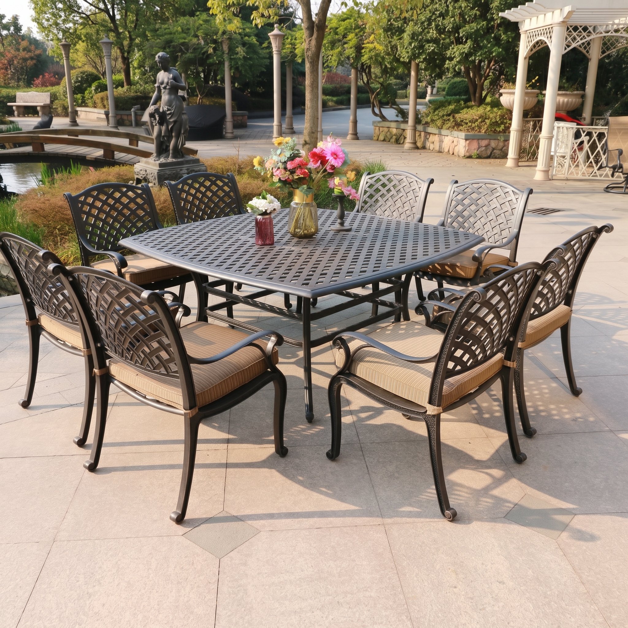 Castle Rock 9-Piece Aluminum Dining Set With 8 Cushioned Dining Chairs