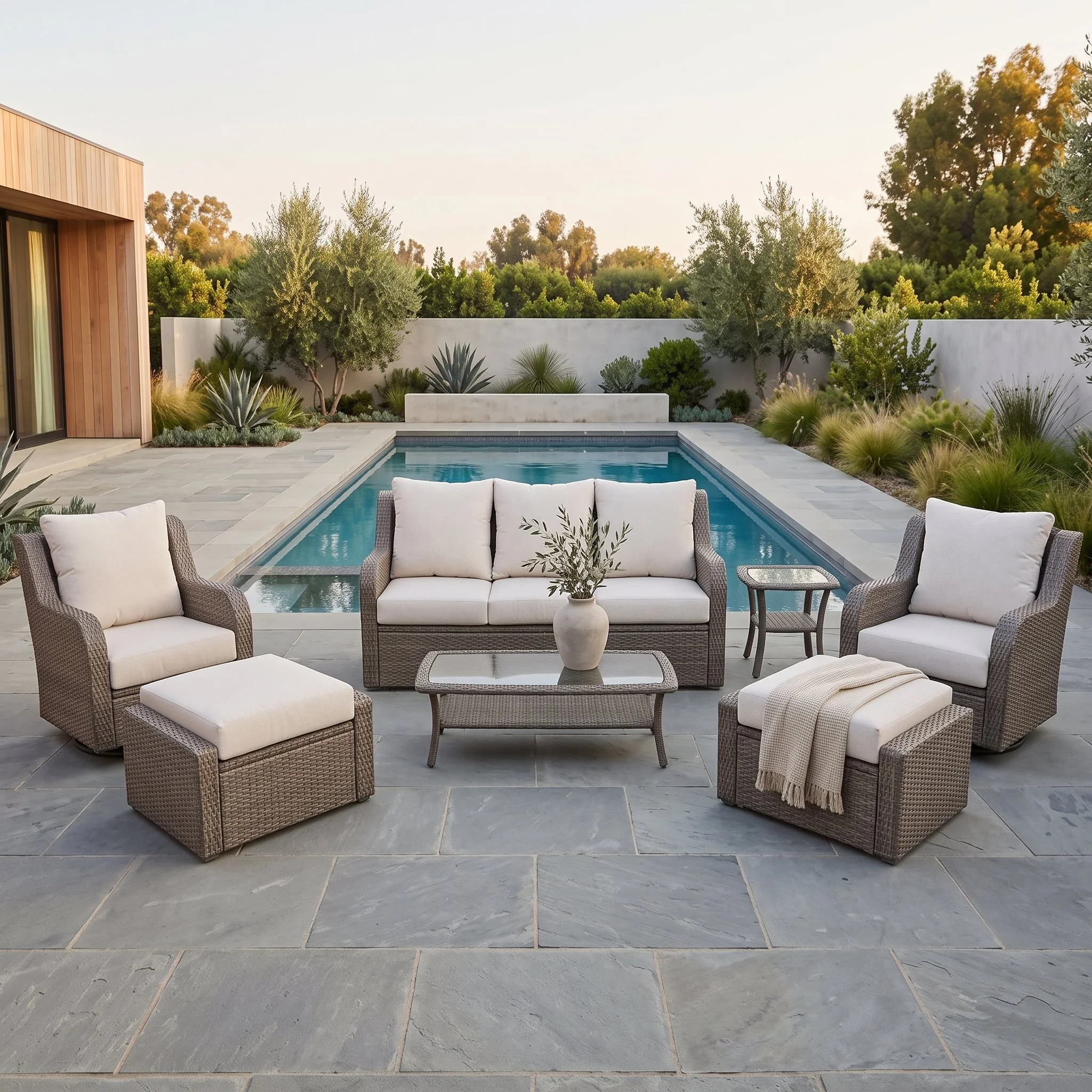 Bardane 7-piece Light Gray Rattan Outdoor Furniture Set / SKU# CM-0027 / 10 Stocks / $1,073.04 DDP