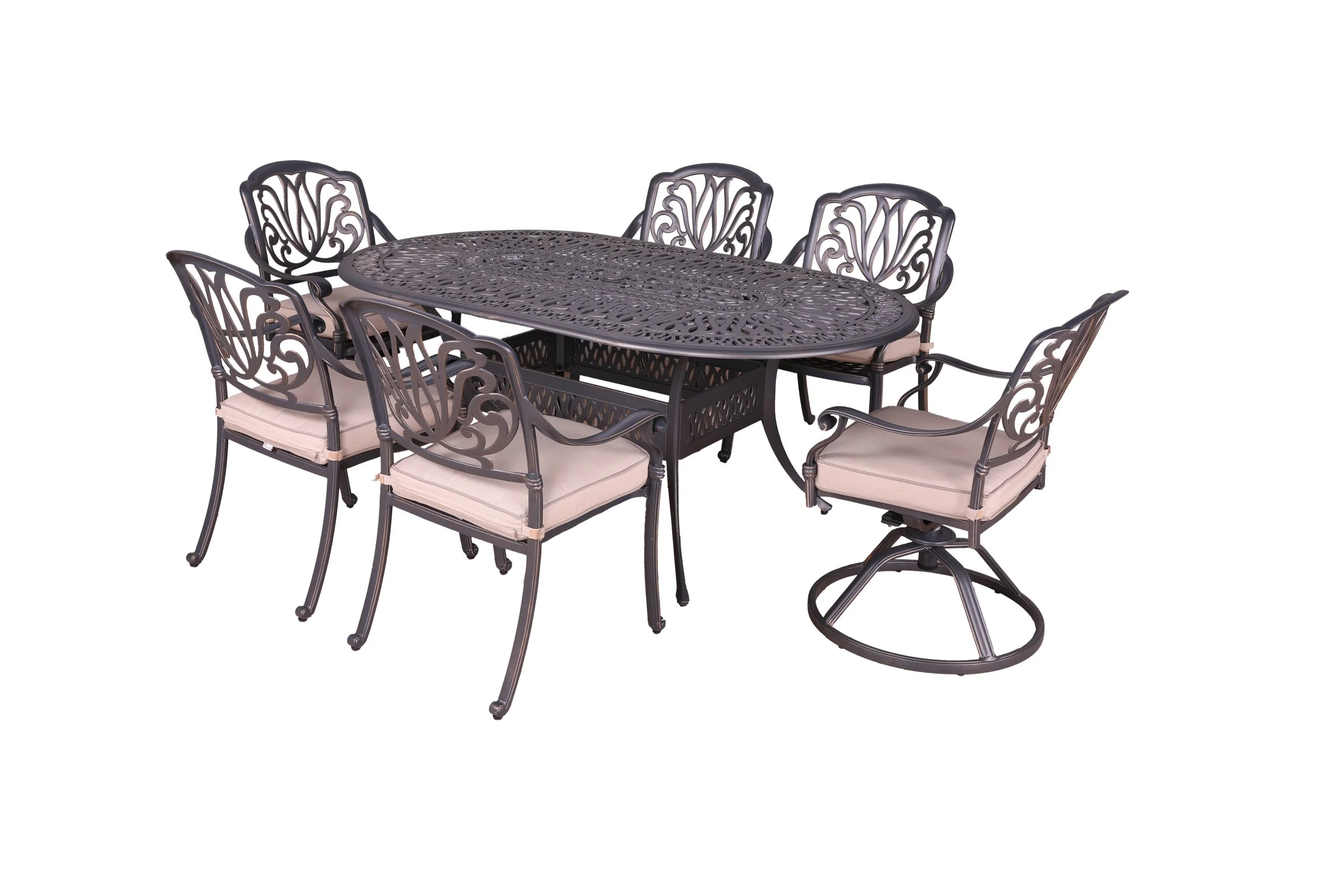 Geneva 7-Piece Cushioned Dining Set, 42"x72" Oval Table