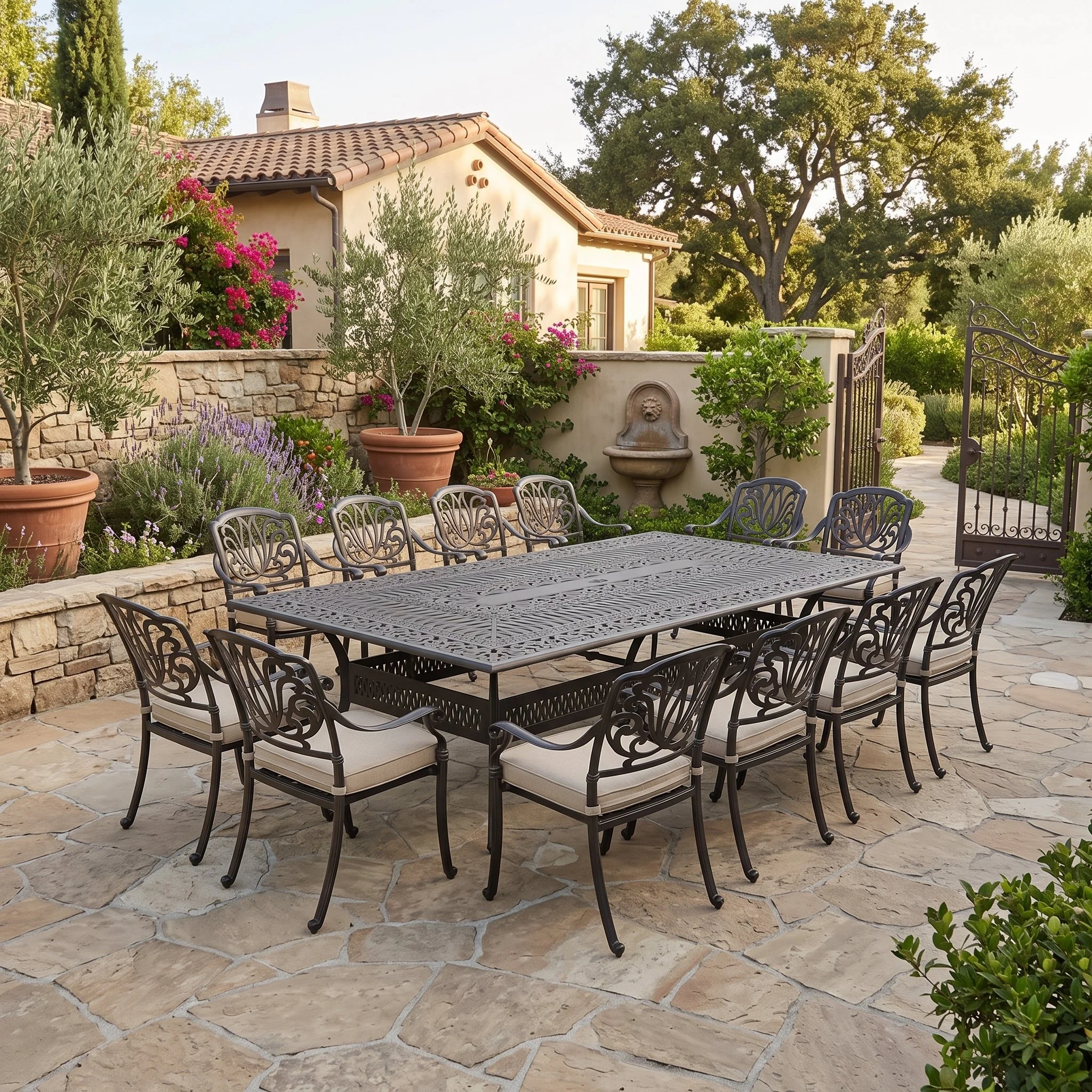 Geneva 13-Piece Aluminum Dining Set With 12 Cushioned Arm Dining Chairs