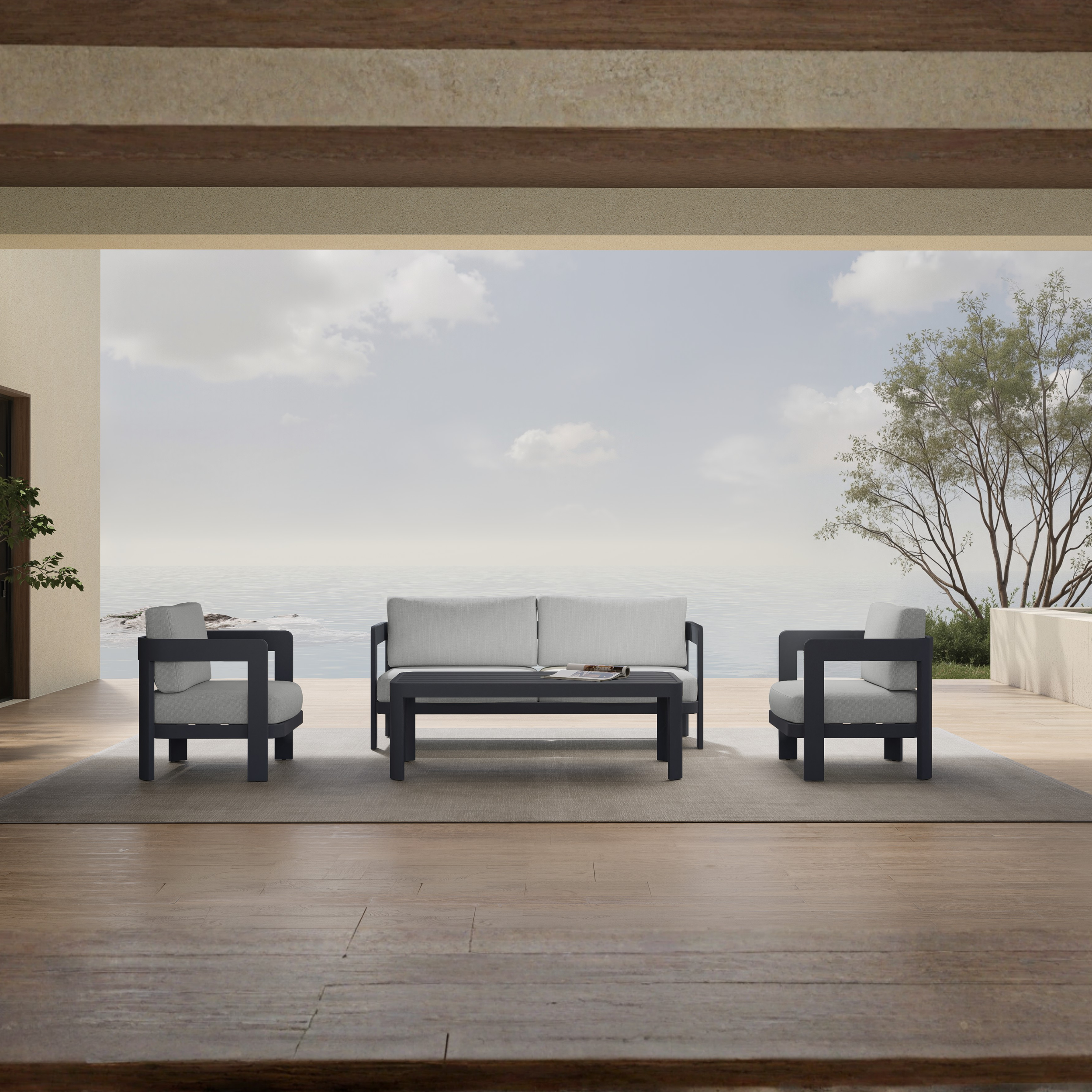 Monolith 4-Piece Outdoor Patio Deep Seating Set with Beige Cushions / HA-2224B-SS / 20 Sets / $1,246.00 FOB CA