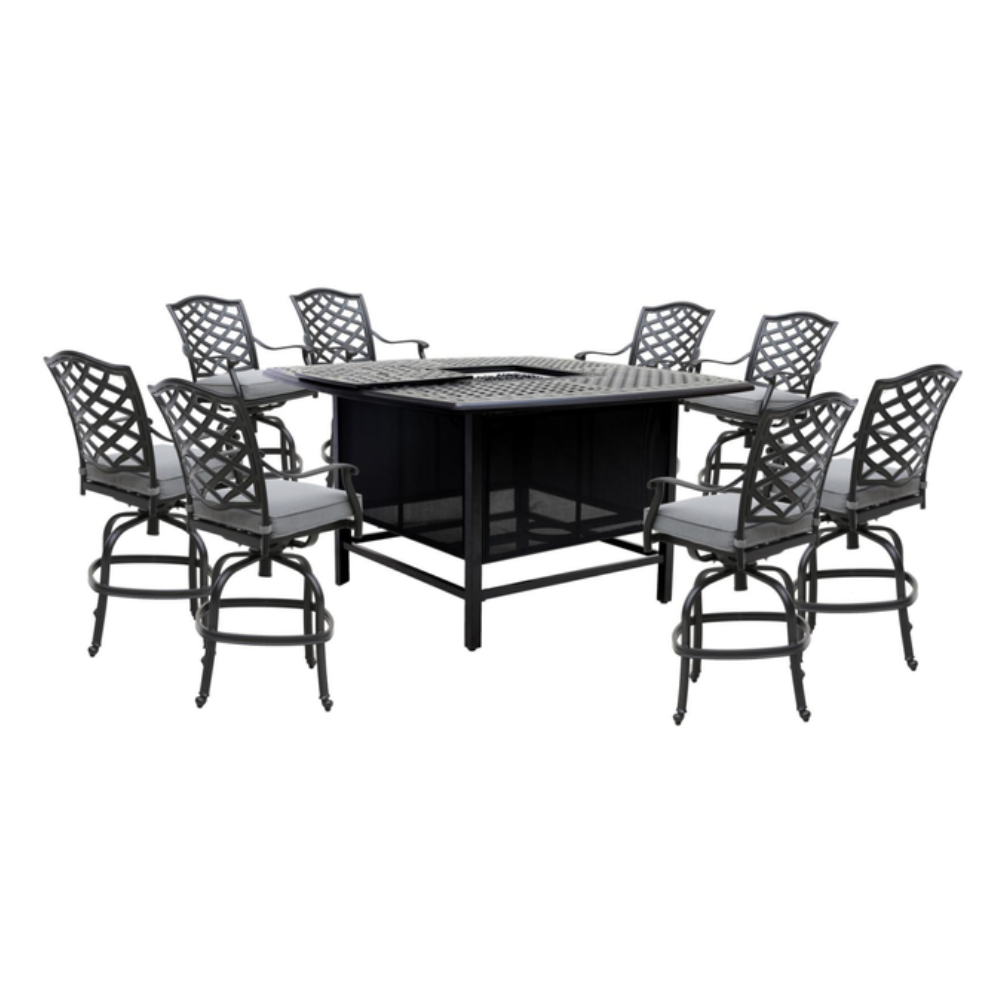 New Halston 9-Piece Chat High Fire Pit Set