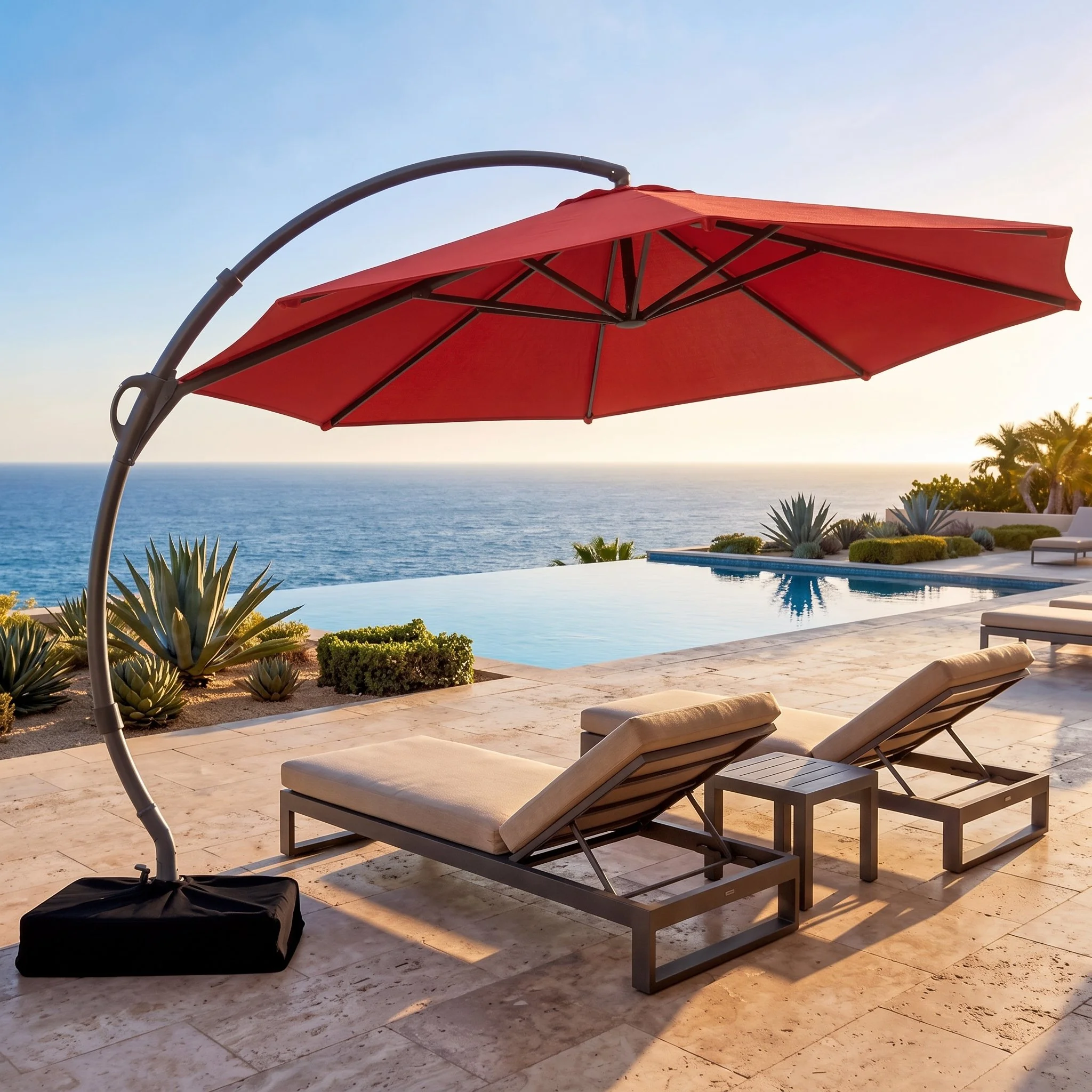 12 FT Deluxe Curved Cantilever Umbrella / Model 07 / Navy Blue: 267 Stocks | Dark Gray: 292 Stocks | Turquoise: 193 Stocks | Champagne: 400 Stocks | Brick Red: 455 Stocks  / $132 FOB LA (Copy)