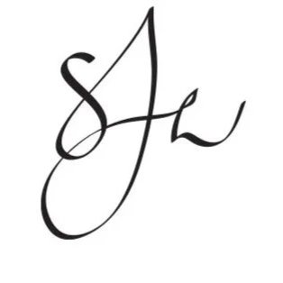 Elegant black cursive signature initials S, J and L intertwined on white background.