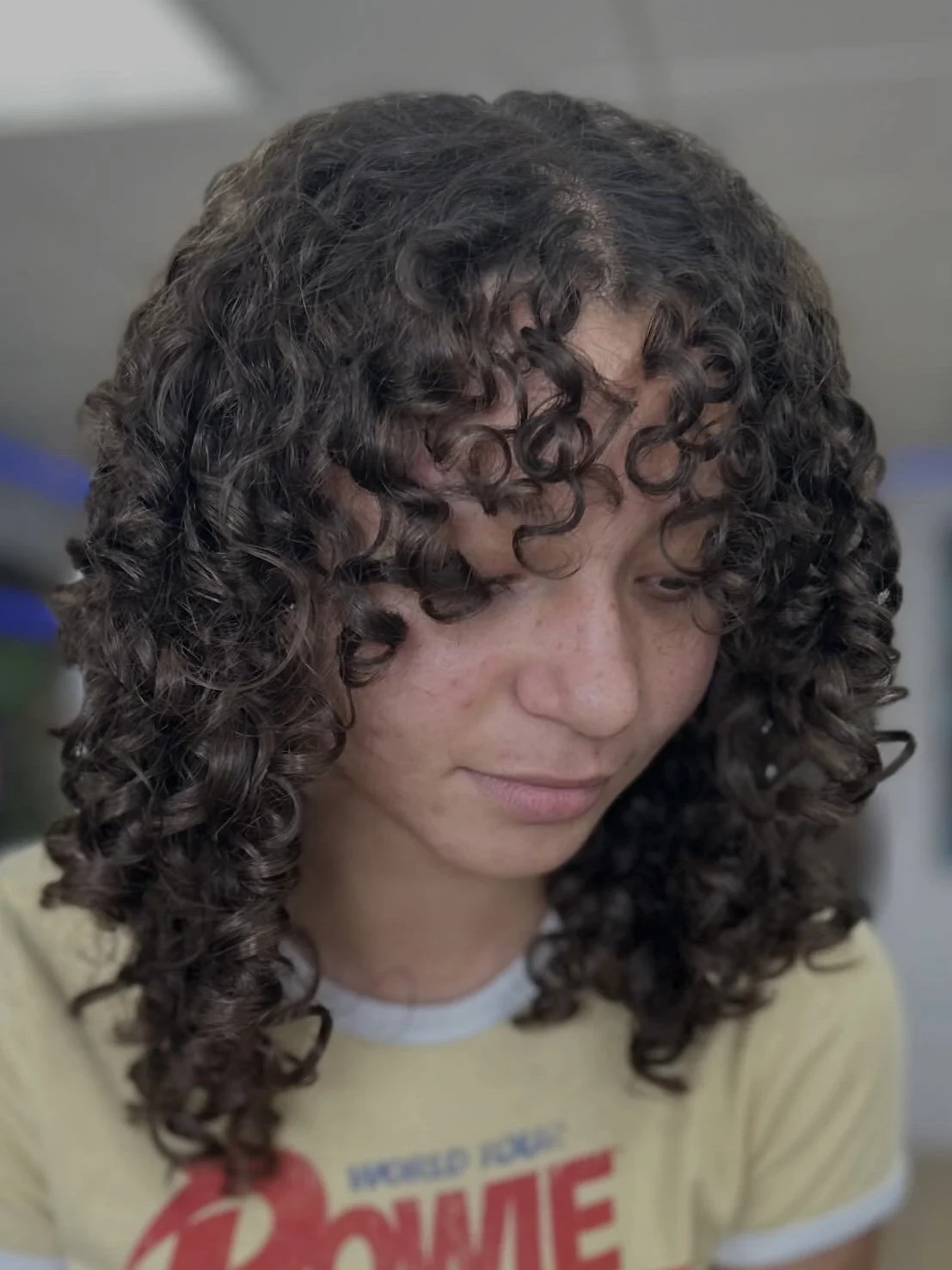 image of medium length brown curly hair styled at my curly hair in salon sarasota