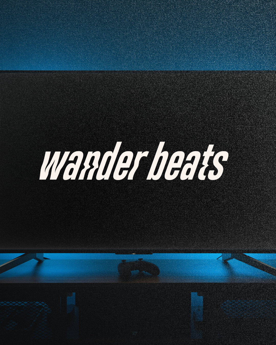 A computer monitor displaying the text 'Wander Beats' with a game controller below, set against a blue background.