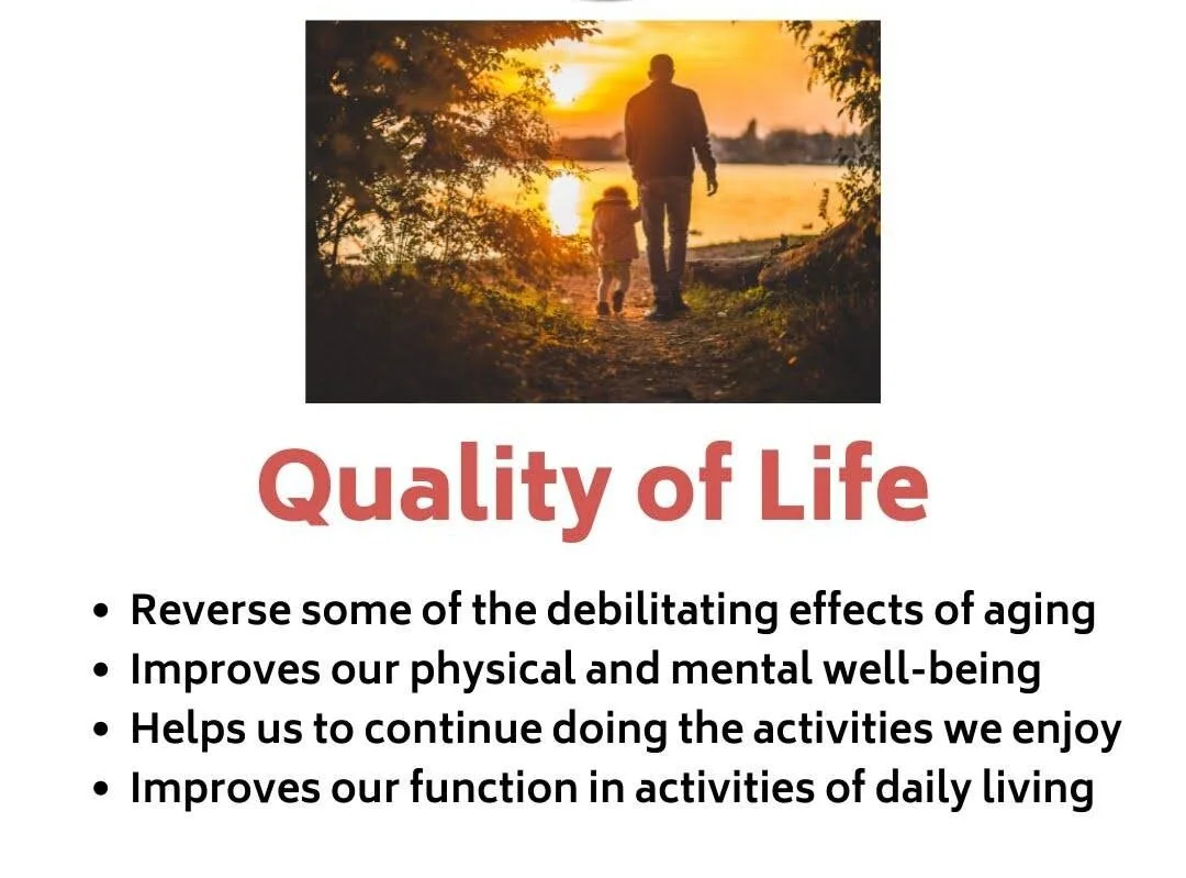 A visual diagram showing how strength training helps to improve quality of life.