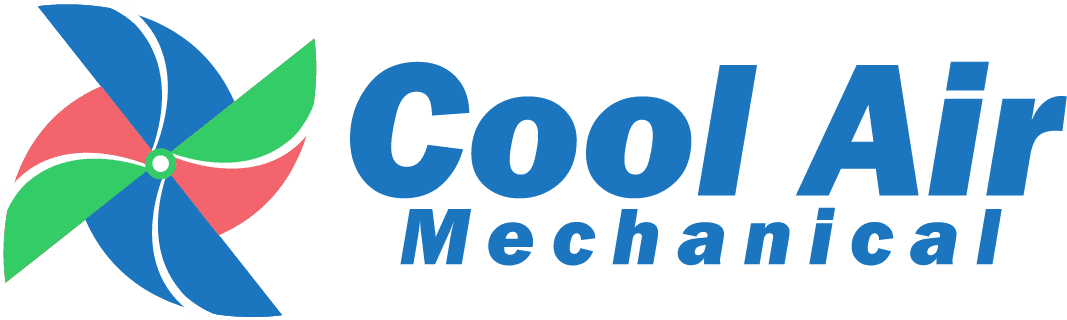 Logo for Cool Air Mechanical featuring a multi-colored propeller icon and bold blue text.