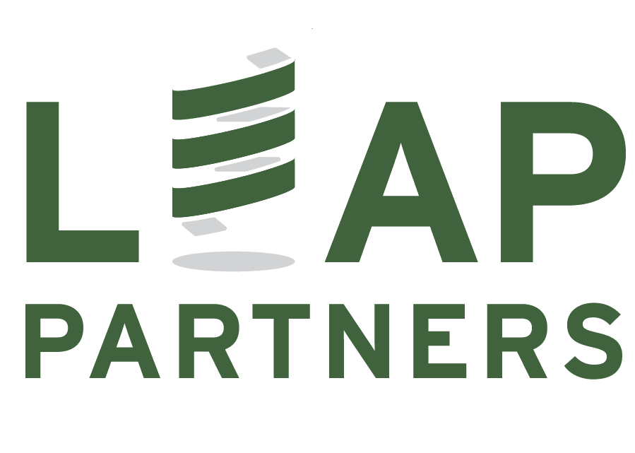 Logo for LEEP Partners with a stylized spiral tunnel graphic inside the letter L.