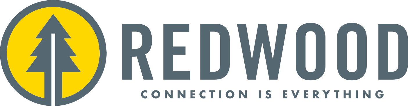 Redwood logo featuring a stylized tree with an arrow pointing upward inside a yellow circle, and the words 'REDFWOOD' and the tagline 'Connection is Everything'