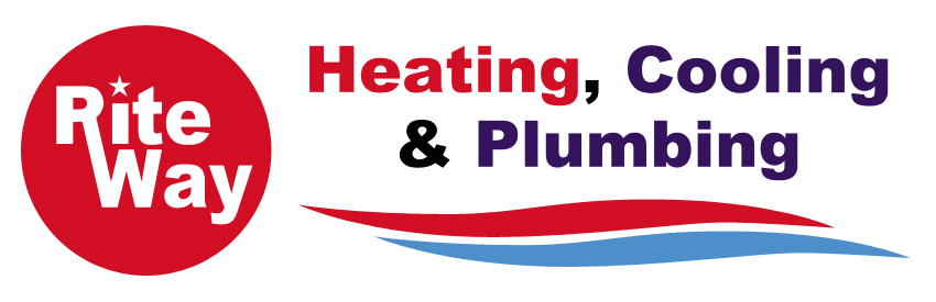 Rite Way Heating, Cooling & Plumbing logo with red, blue, and purple design elements.