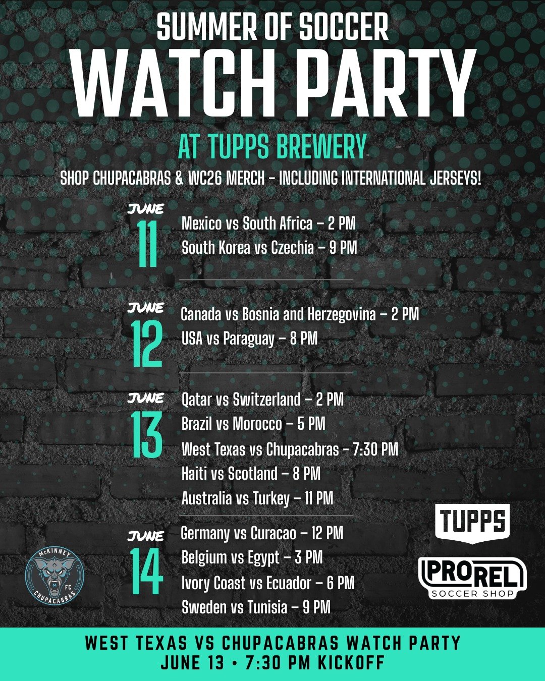 REMINDER: The Summer of Soccer Watch Parties start tonight!🍺

Catch every match live this week in Downtown McKinney, with WC26 merch available Friday and Saturday! 🤩

See you this afternoon!

#FearThePack