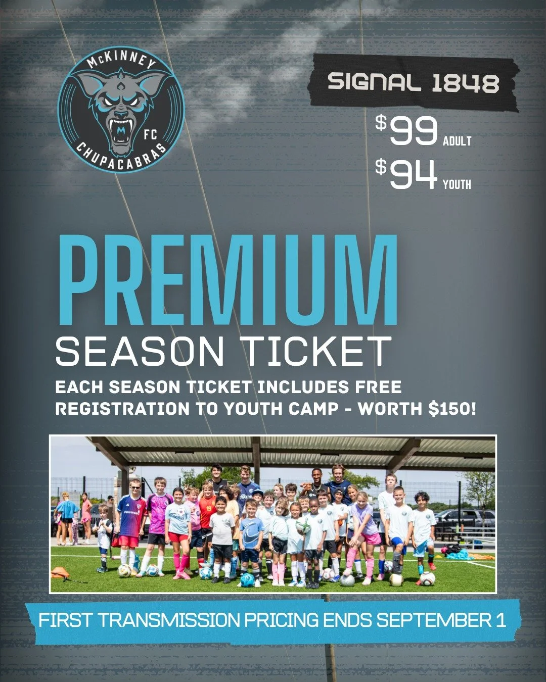 FREE YOUTH CAMP! 🆓

Lock in your 2027 Premium Season Ticket and receive FREE registration to our youth camp - worth $150!

First Transmission pricing ends September 1. ⏳️