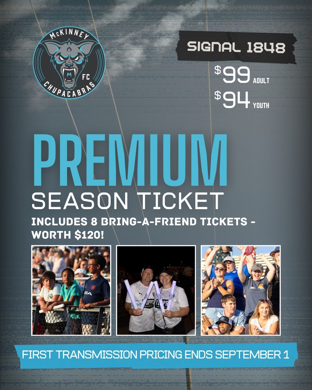 FREE TICKETS! 🆓

Lock in your 2027 Premium Season Ticket and get 8 Bring-a-Friend tickets included - worth $120!

First Transmission pricing ends September 1. ⏳️