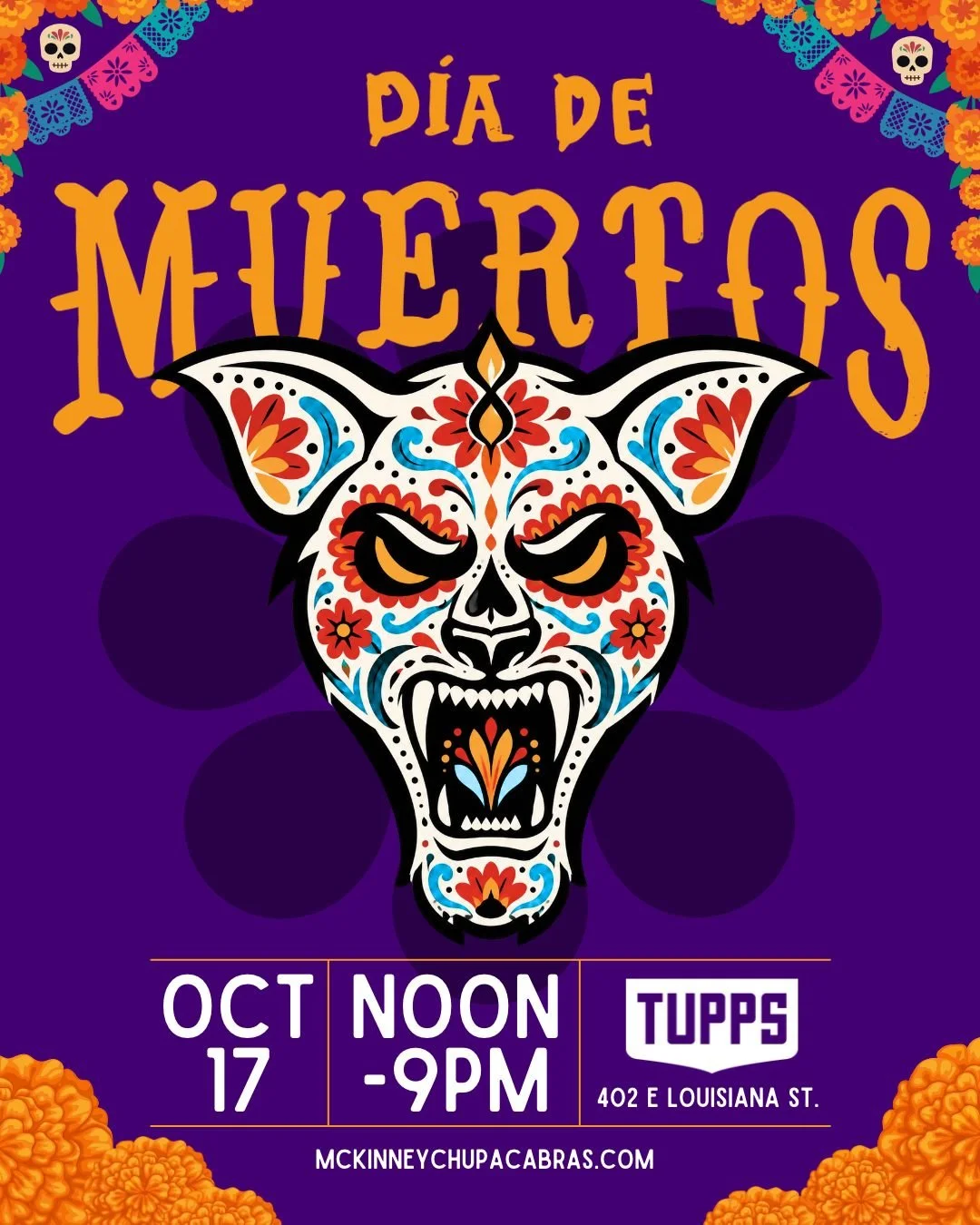 McKinney, come celebrate with us! 🧡

Join the Chupacabras at TUPPS this Saturday for a D&iacute;a de Muertos celebration honoring loved ones, tradition, and community!

🕛 - Noon-9 PM
📍 - TUPPS Brewery, 402 E Louisiana St