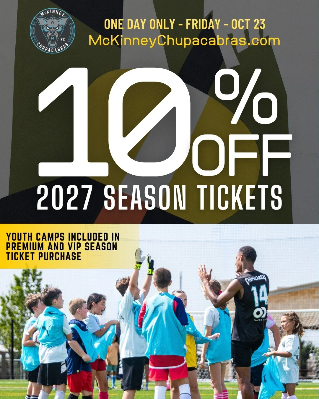Cheer together. Play together. Grow together. ⚽

Youth Premium and VIP Season Tickets include summer soccer camp with the team - a $150 value! 

Celebrate our second birthday with 10% OFF today. Youth Premium tickets are just $90! 📲