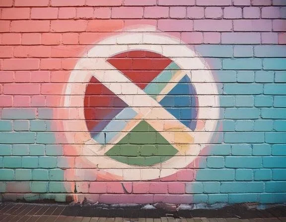 US warning sign, showing a ban with a cross through it on a brick wall